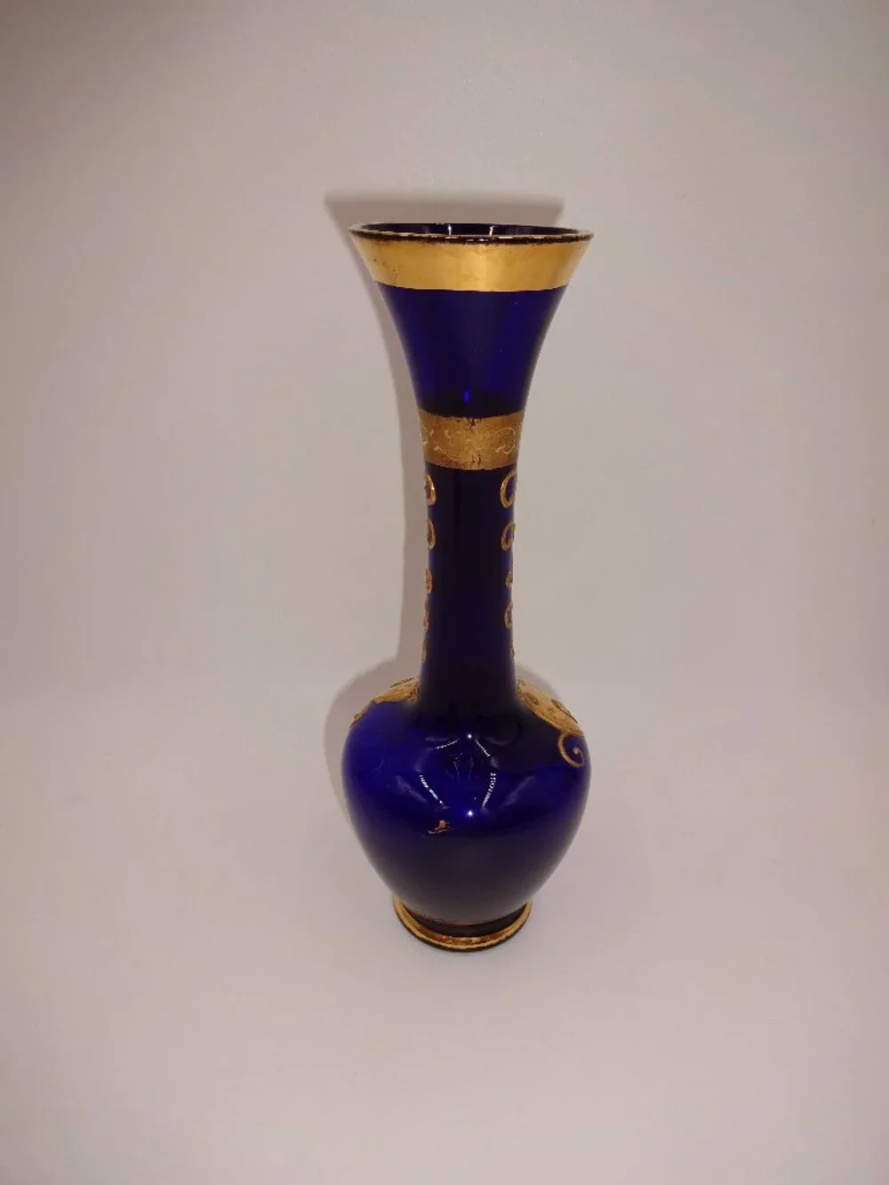 Vintage 1950s 1960s Lefton Japan Cobalt Blue Glass Works Vase Flowers Enamel 8